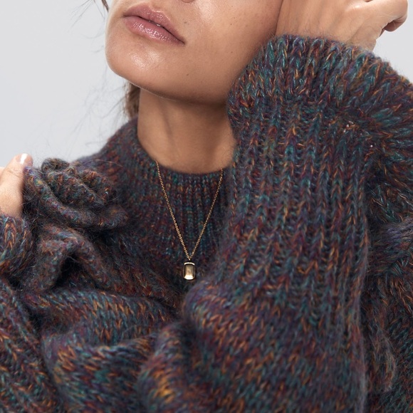 Zara Mohair Blend Oversized Knit Sweater Ruffle Flower Pom-Poms Bubble Sleeves - Picture 12 of 14